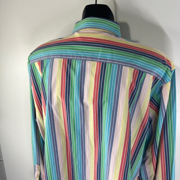 Paul Fredrick Rainbow Stripe Cotton Button Up Shirt Long Sleeves - Picture 5 of 8